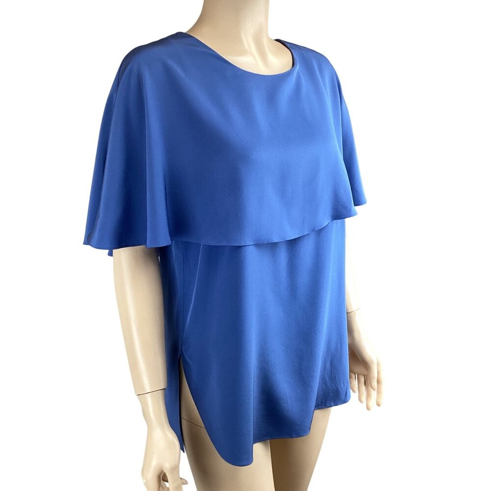 Tibi Silk Tiered Cape Blouse Top Size 2 Blue Drape Blouse - Picture 2 of 7